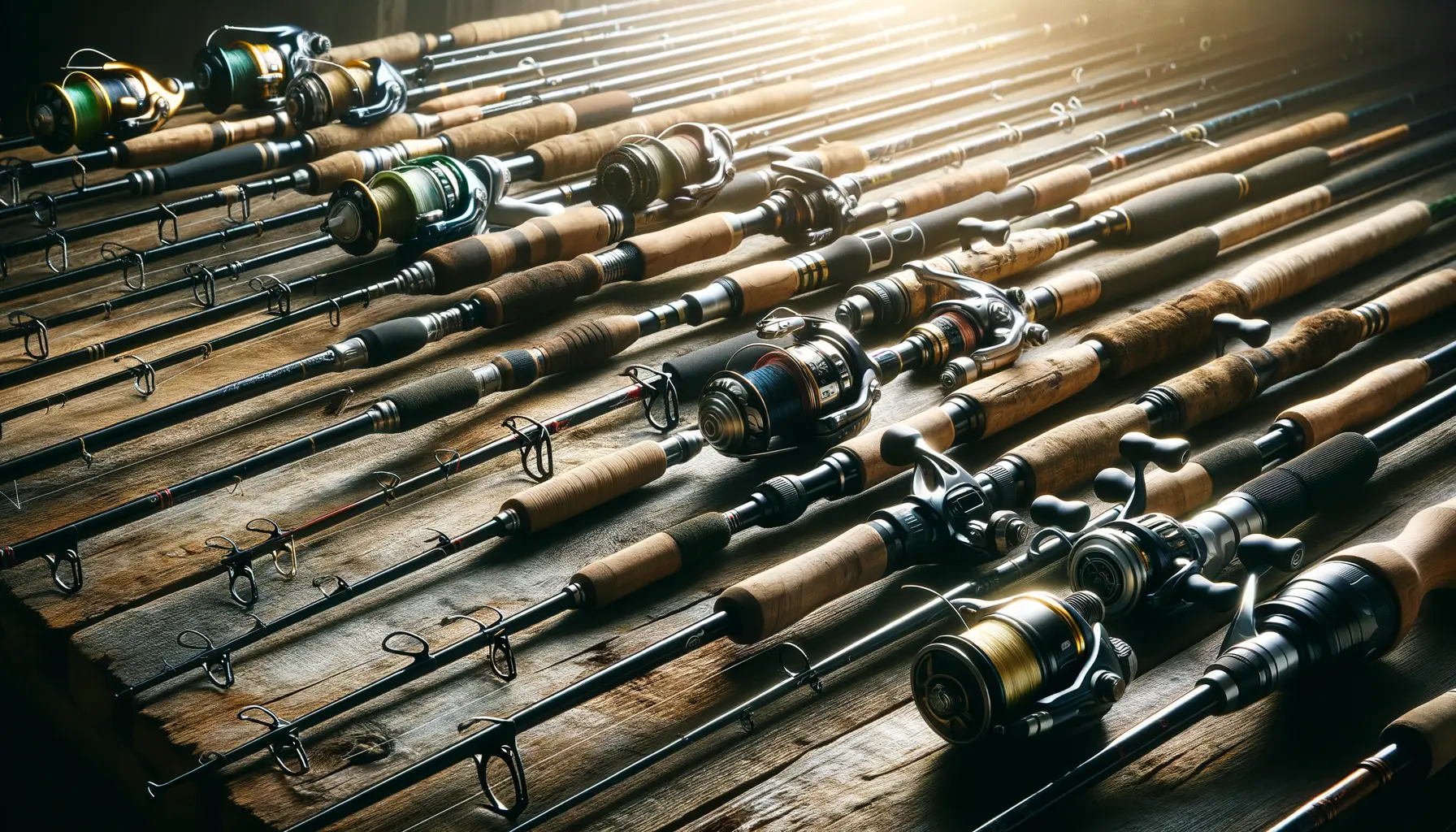 Angelruten verschiedener Arten und Längen für erfolgreiches Angeln