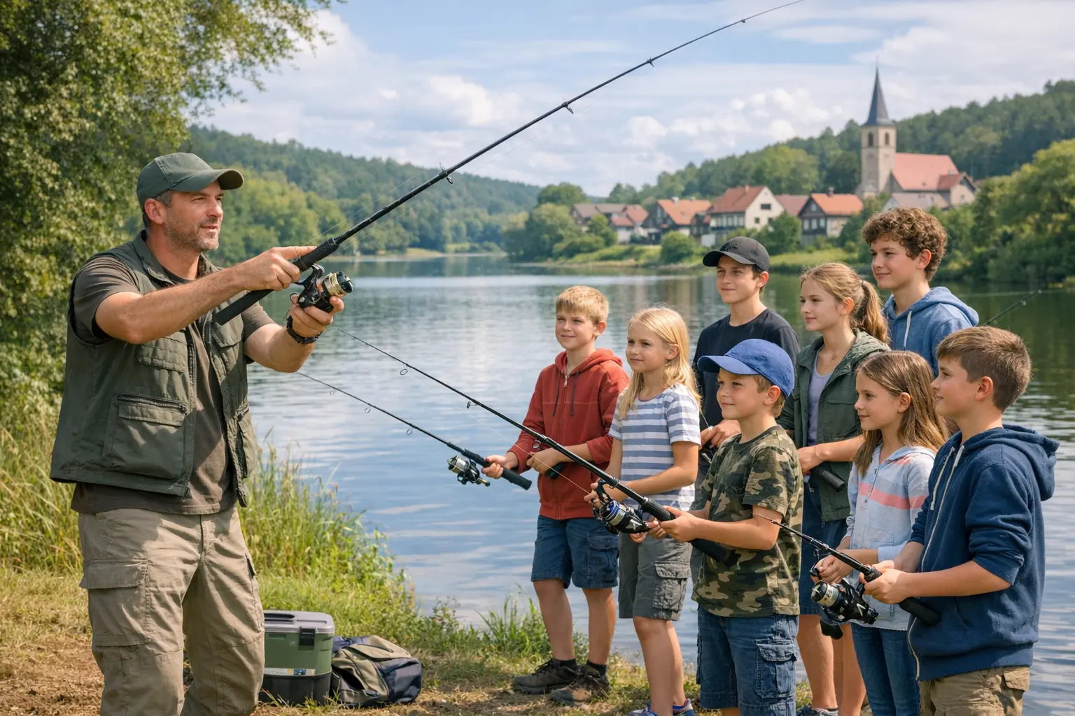 Jugendgruppe beim Angelkurs im Angelverein Sachsen-Anhalt