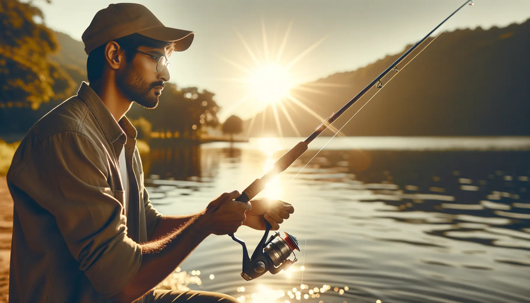Anfänger lernt Angeltechnik am See beim Angeln für Anfänger