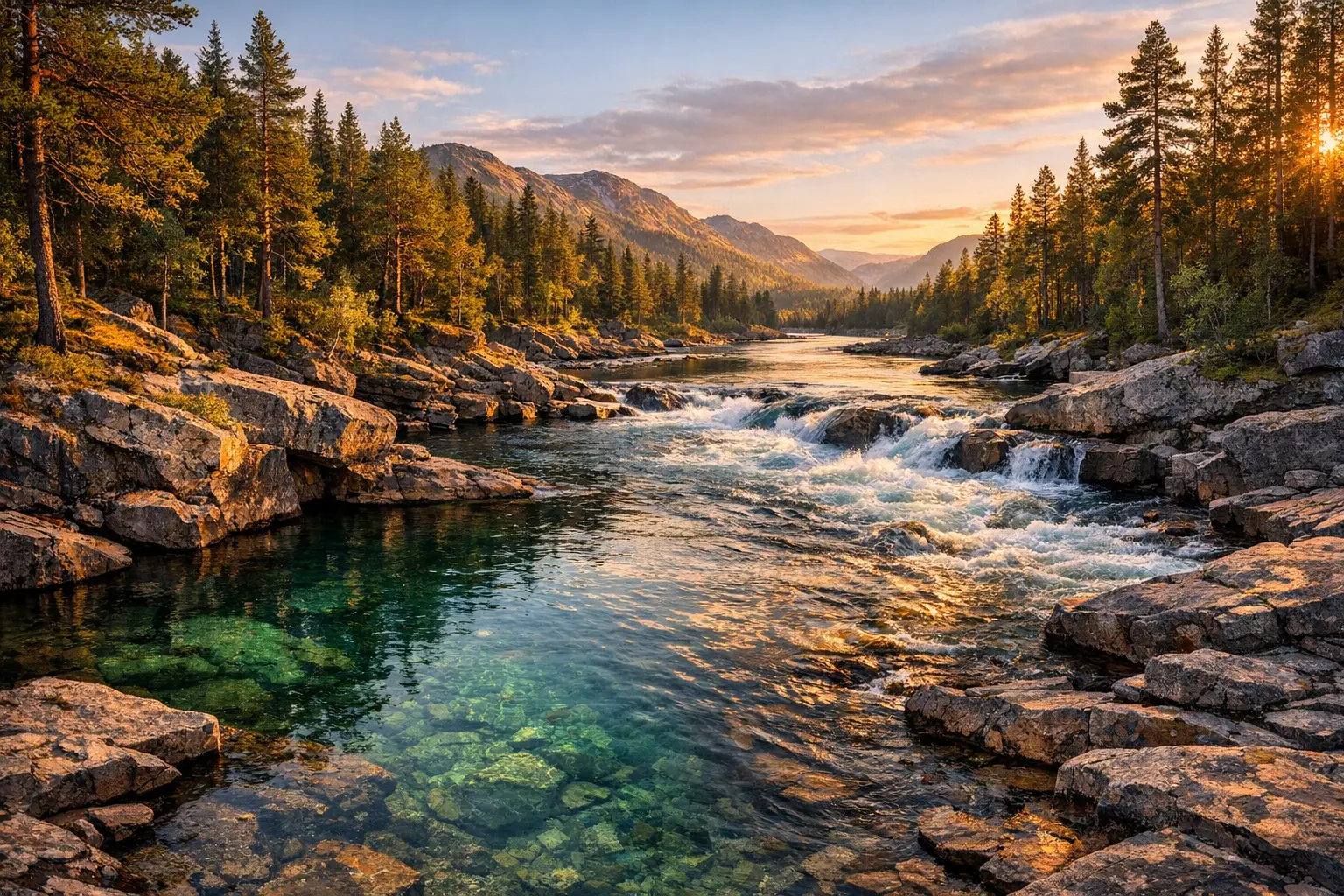 Lachs fischen Spot in Norwegen mit Fluss und Stromschnellen
