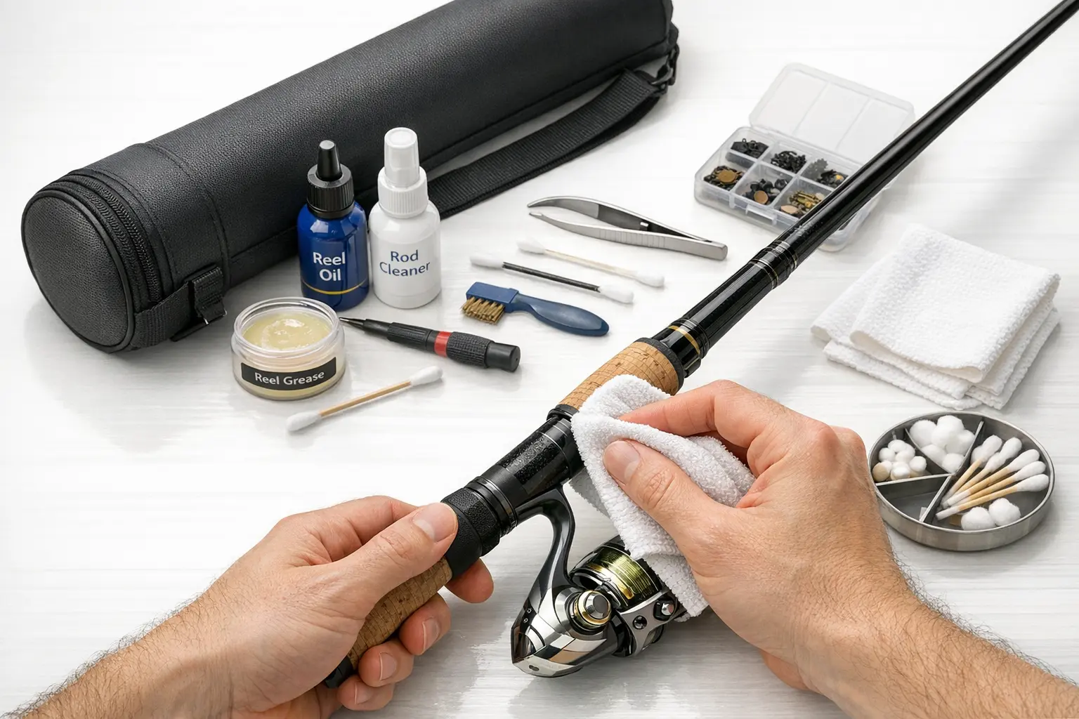 Spinnrute Reinigung und Pflege mit Transportrohr