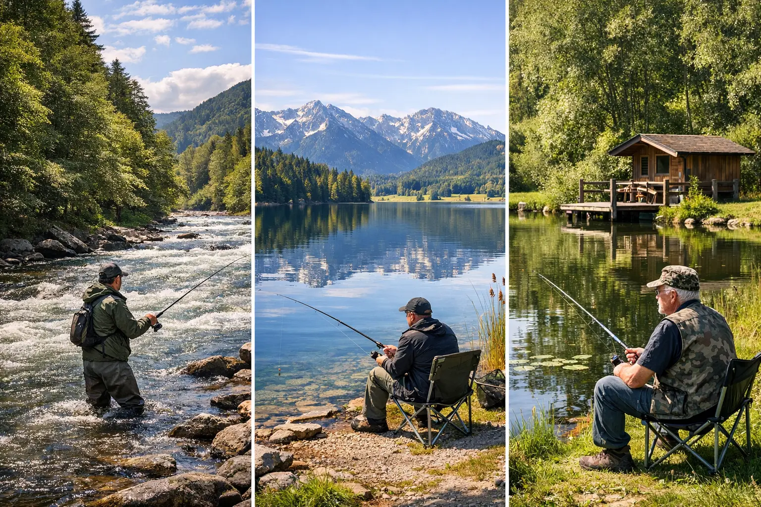 Verschiedene erlaubte Angelgewässer in Deutschland - Fluss, See, Teich