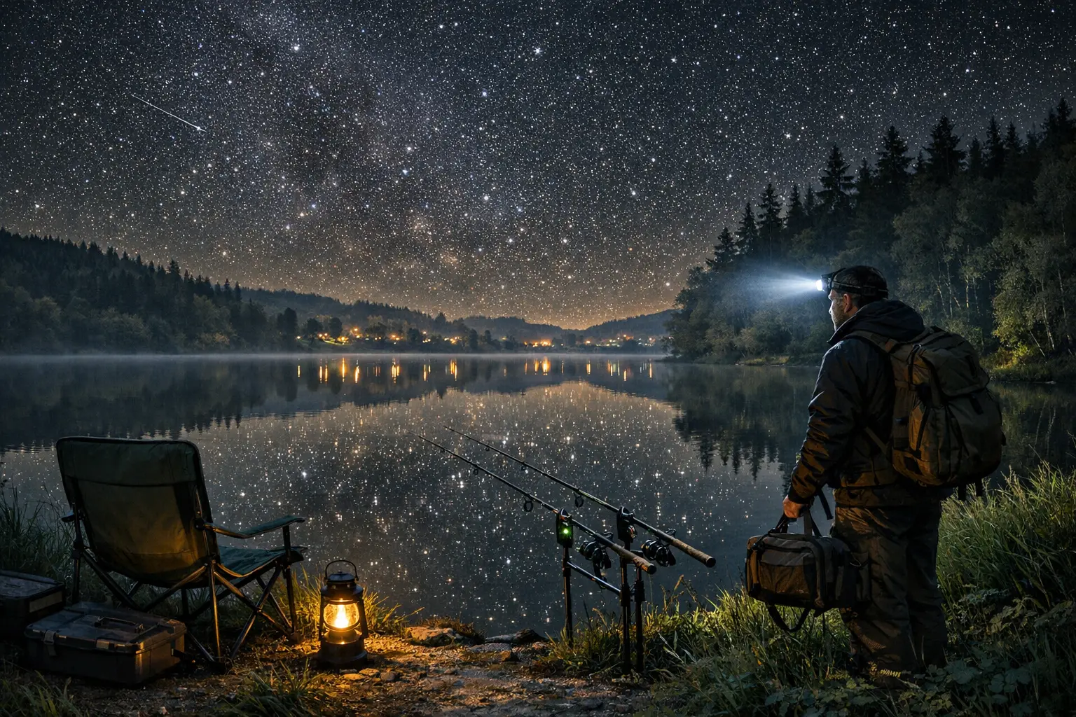 Legales Nachtangeln an deutschem Gewässer mit Angelschein